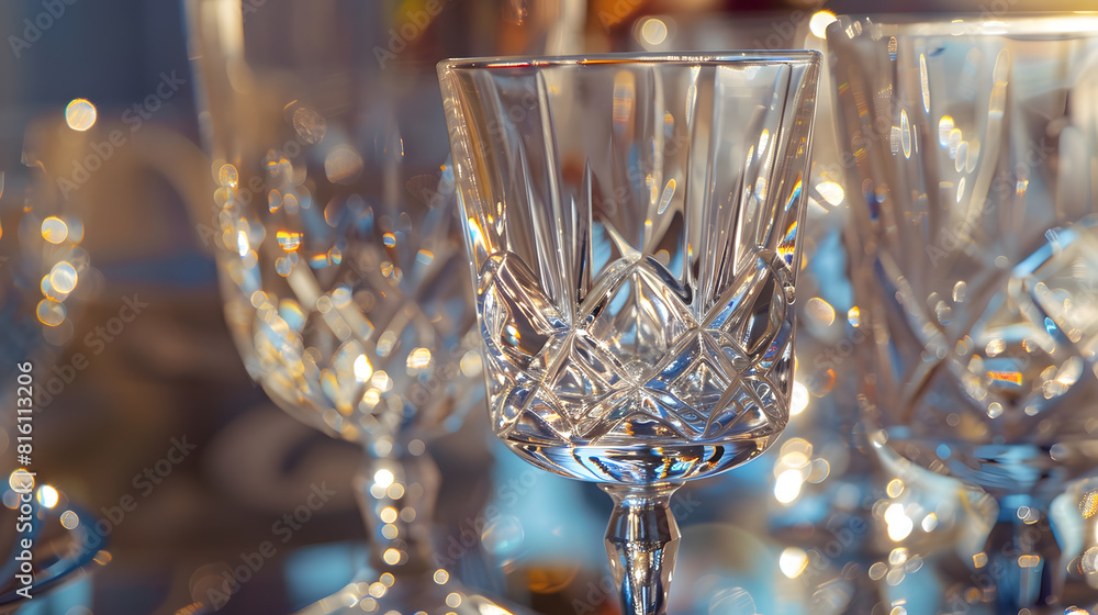 Poster crystal tableware closeup with blurred background : Generative AI