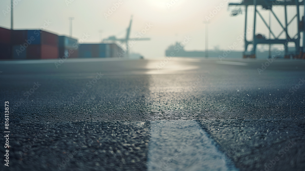 Aufkleber empty asphalt road and container port background : generative ai