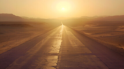 Fototapeta premium Road in the desert of Egypt at sunset : Generative AI