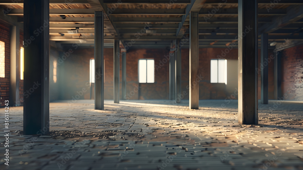 Poster empty brick floor and building frame : generative ai