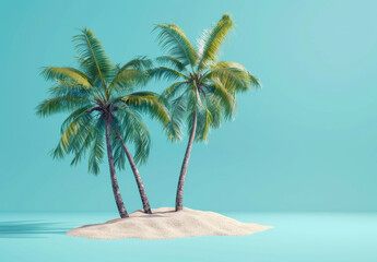 Coconut trees with beach sand on blue background