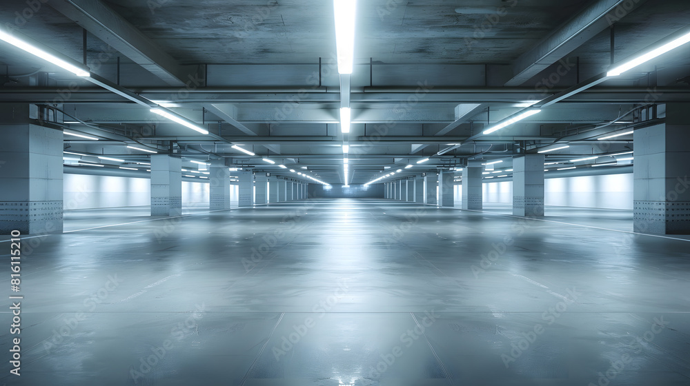 Poster empty underground parking background with copy space : generative ai