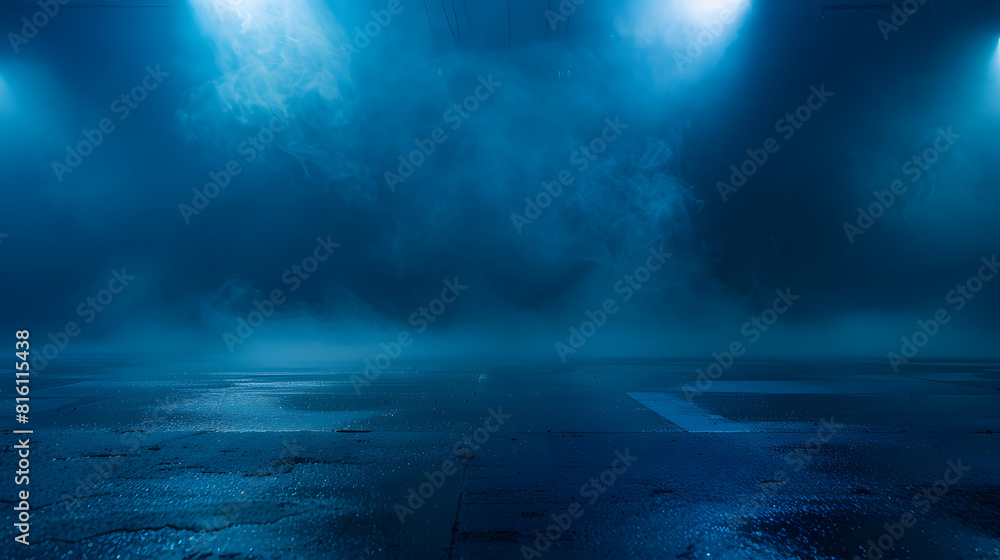 Aufkleber a dark empty street dark blue background an empty dark scene neon light spotlights the asphalt floor