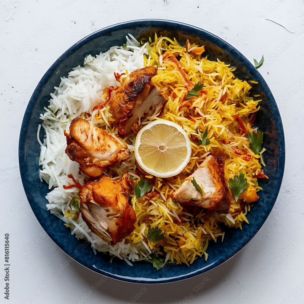 Wall mural chicken biryani served with fragrant steamed basmati rice, a gourmet delight - Wall murals
