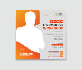 E-Commerce Workshop Online business webinar social media post design template. online marketing promotion banner. Perfect for business webinar, marketing webinar.