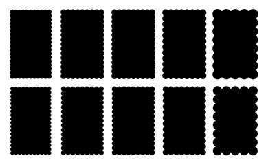 Set of rectangle frames with wavy edges. Wiggly borders rectangular shapes collection. Scallop edge square shape isolated on transparent background.