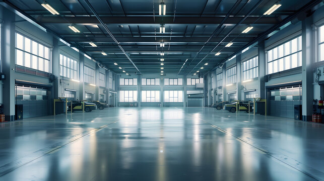 New car repair center Empty car repair center Interior of empty car dealership : Generative AI