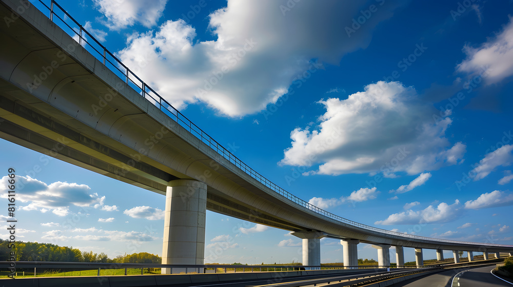 Poster side view of highway overpass with nature beautiful blue sky : generative ai