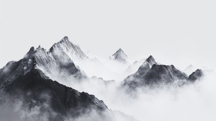 panorama of the majestic mountain range in monochrome beauty, black and white background, graphic...