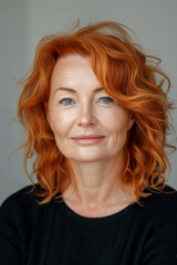 Front view portrait of mature woman on a white background