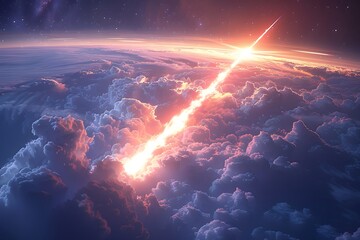 Dramatic Meteor Shower Above Clouds at Dusk
