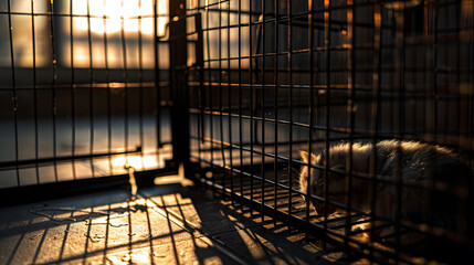 An empty pet cage in the apartment A wire box or an iron box for keeping animal : Generative AI