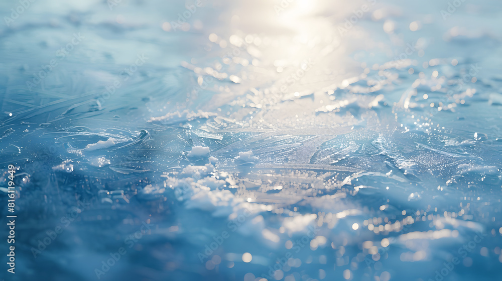 Poster the surface of the ice river with traces of shoes : generative ai