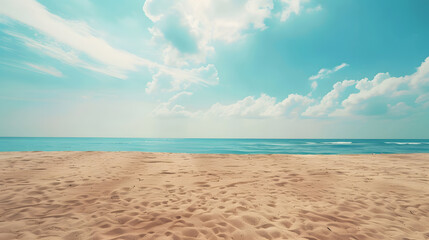 Fototapeta premium Empty tropical beach and seascape Beautiful sandy beach and sea in sunny dayBlue sky in good weather day Beach sea space area nature background : Generative AI
