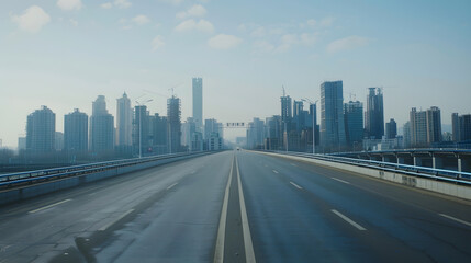 Fototapeta premium empty highway with cityscape and skyline of qingdaoChina : Generative AI