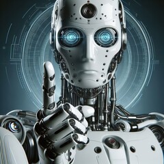 Fototapeta premium White cyborg robotic hand pointing his finger