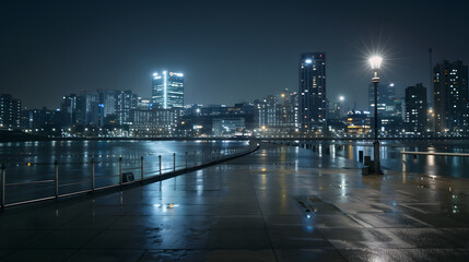 Obraz premium night scene of seoul from empty floor near river : Generative AI