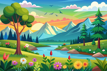 Beautiful Summer Landscape Nature Background 