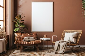 Poster Mockup in Brown Scandinavian Interior created with Generative AI
