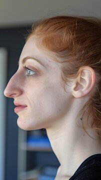 Beautiful young woman with hooked nose, sideprofile