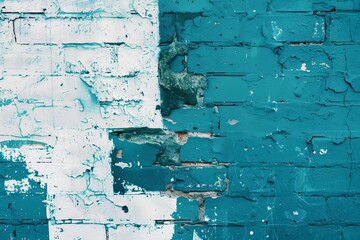 A rustic turquoise painted brick wall with peeling paint, capturing an abstract, textured background that could be a wallpaper best seller