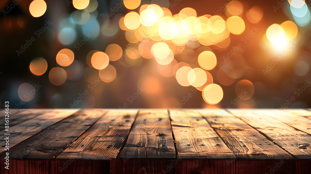 Aufkleber perspective wooden table and bokeh light background product display template : generative ai
