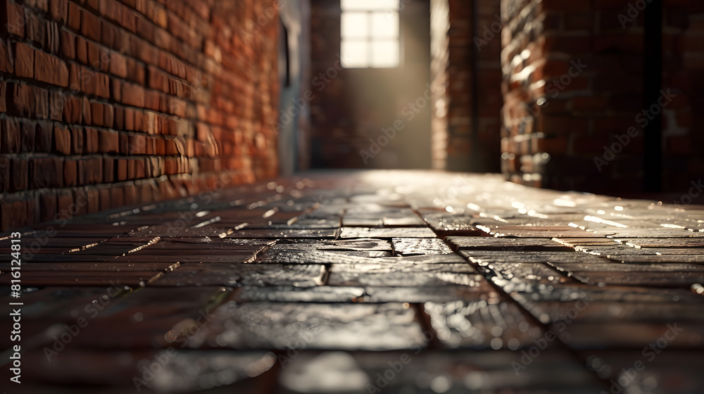 Aufkleber empty brick floor and architectural frame landscape : generative ai