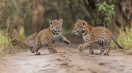 Obraz premium two jaguar fighing over Massai marah jungle in south africa created by ai