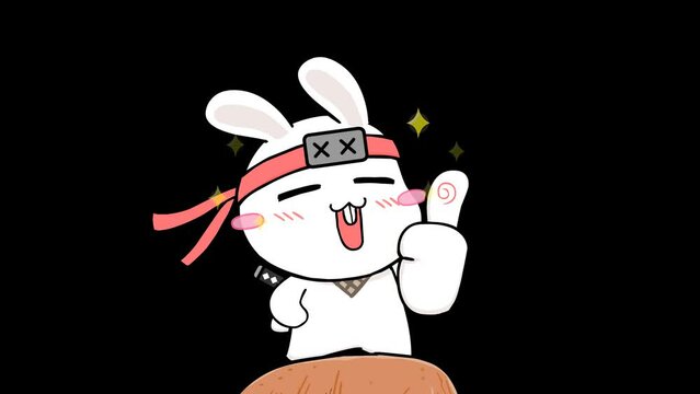 Animated Ninja Rabbit Hatching from an Egg Giving a Thumbs Up  - Transparent Background