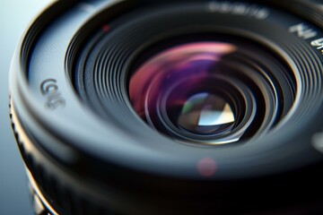 Fototapeta na wymiar Macro shot of a dslr camera lens with visible lens details and reflections
