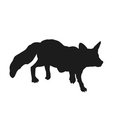 Isolated fox silhouette. Forest wild animal icon. Animal black drawing. Wildlife print. Coyote tattoo