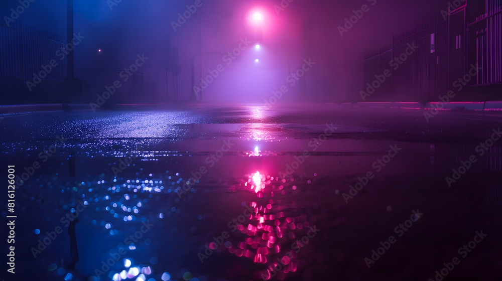Poster Dark street reflection on wet asphalt fog night city Rays of neon light in the dark neon light smoke Empty background scene Abstract dark background : Generative AI