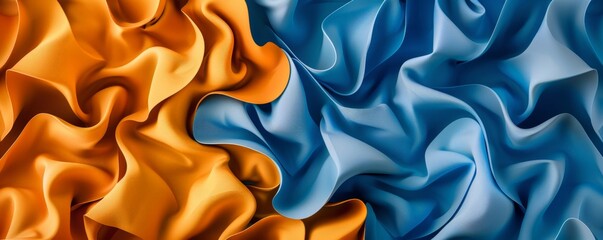 Fototapeta premium Vibrant Blue and Orange Silk Fabrics Undulating in Elegant Waves