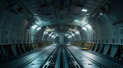 An interior of an empty cargo hold of an airplane : Generative AI