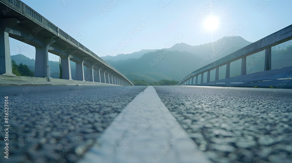 Poster asphalt road and mountain with bridge background : generative ai
