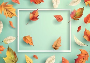 A square frame surrounded by colorful leaves creates a perfect autumn-themed wallpaper and background, holding abstract and best seller potential