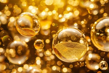 Fototapeta premium A close up of gold colored bubbles floating in the air