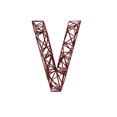 3D letter V construction font with industrial iron