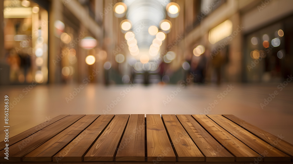 Poster wooden board empty table in front of blurred background perspective light wood table over blur in sh
