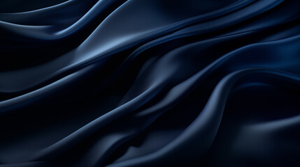 Luxurious dark blue silk fabric with smooth flowing folds, abstract background