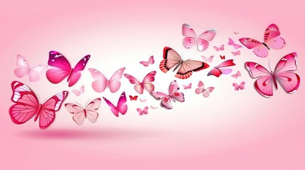   A pink background with many pink butterflies flying in the air