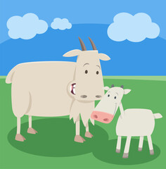 cartoon goat farm animal character with cute little kid