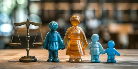 Family figurines symbolize legal adoption process in family court. Concept Family Court, Legal Adoption, Family Figurines, Symbolism, Adoption Process
