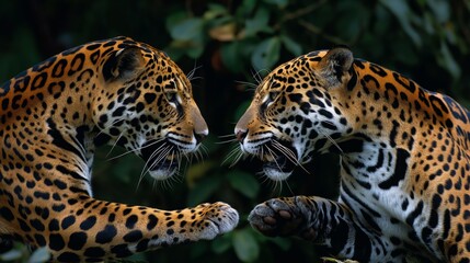 Obraz premium two jaguar fighing over Massai marah jungle in south africa created by ai