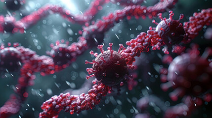 Virus cells medical pharmaceutical research with blood cells and treatment using DNA genome biotechnology.