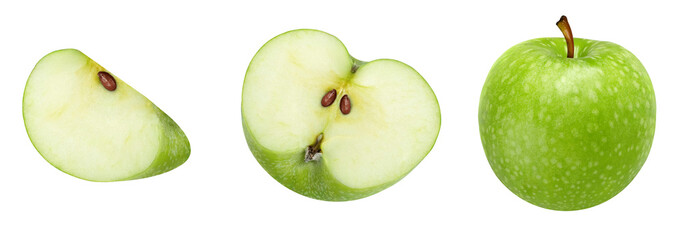 Collection of green apples on isolated white background