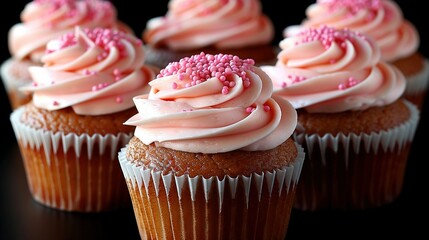   A collection of cupcakes adorned with pink frosting and sparkling sprinkles - Powered by Adobe