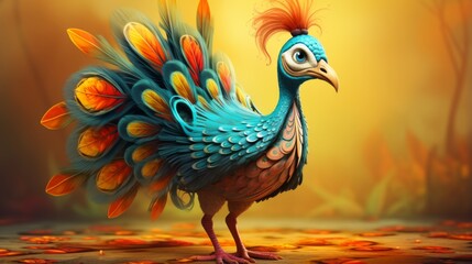 Fototapeta premium A beautifully crafted stylized portrait of a turkey with a colorful and decorative feather display