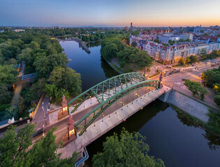 Wroclaw, Poland. Aerial view of Zwierzyniecki Bridge on sunset © bbsferrari