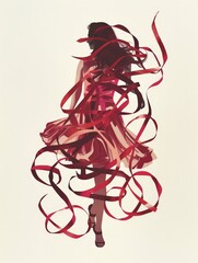 abstract illustration of a woman, topology the lines made of curling red wine 